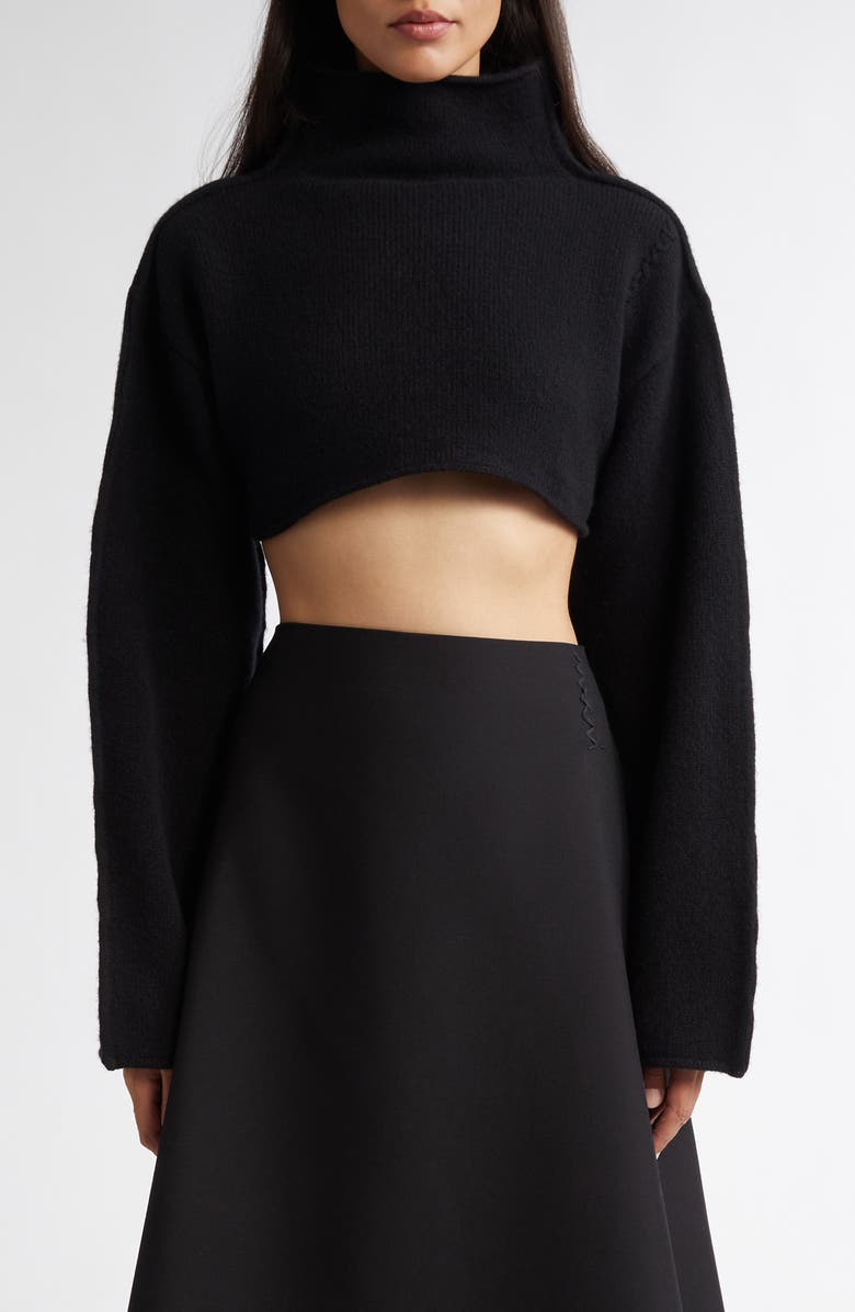 Marni Funnel Neck Virgin Wool Crop Sweater, Main, color, 