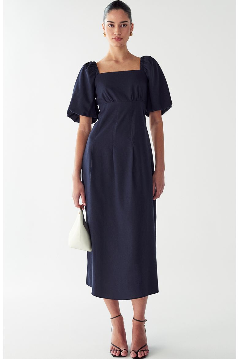 Meena Midi Dress, Alternate, color, Navy Blue