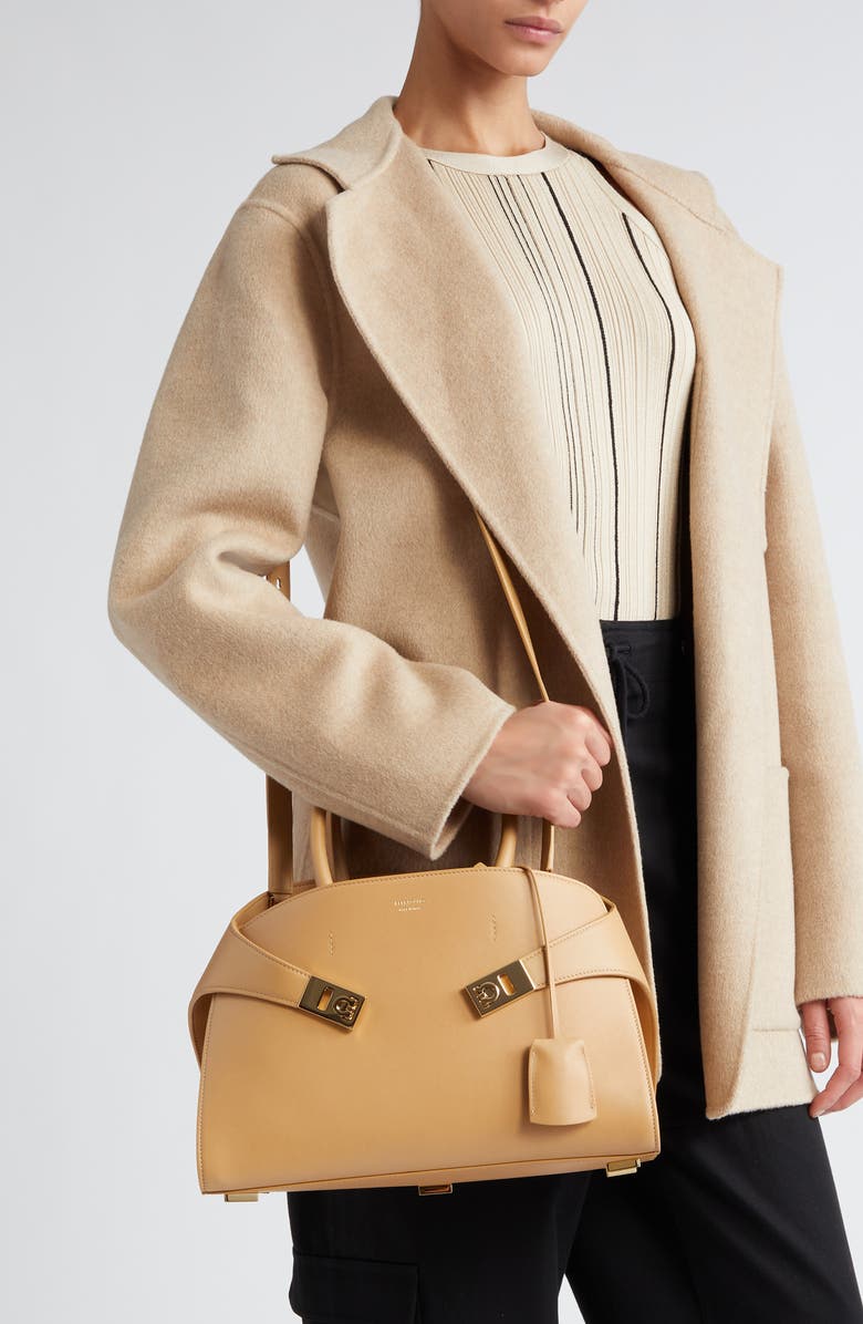 FERRAGAMO Hug Small Leather Top-Handle Bag, Alternate, color, Light Camel