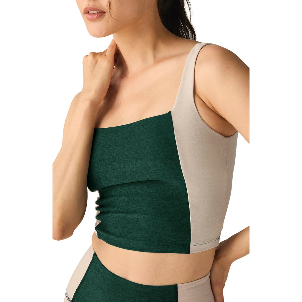 Beyond Yoga Vitality Space Dye Colorblock Crop Tank in Dark Spruce Green/Eggshell