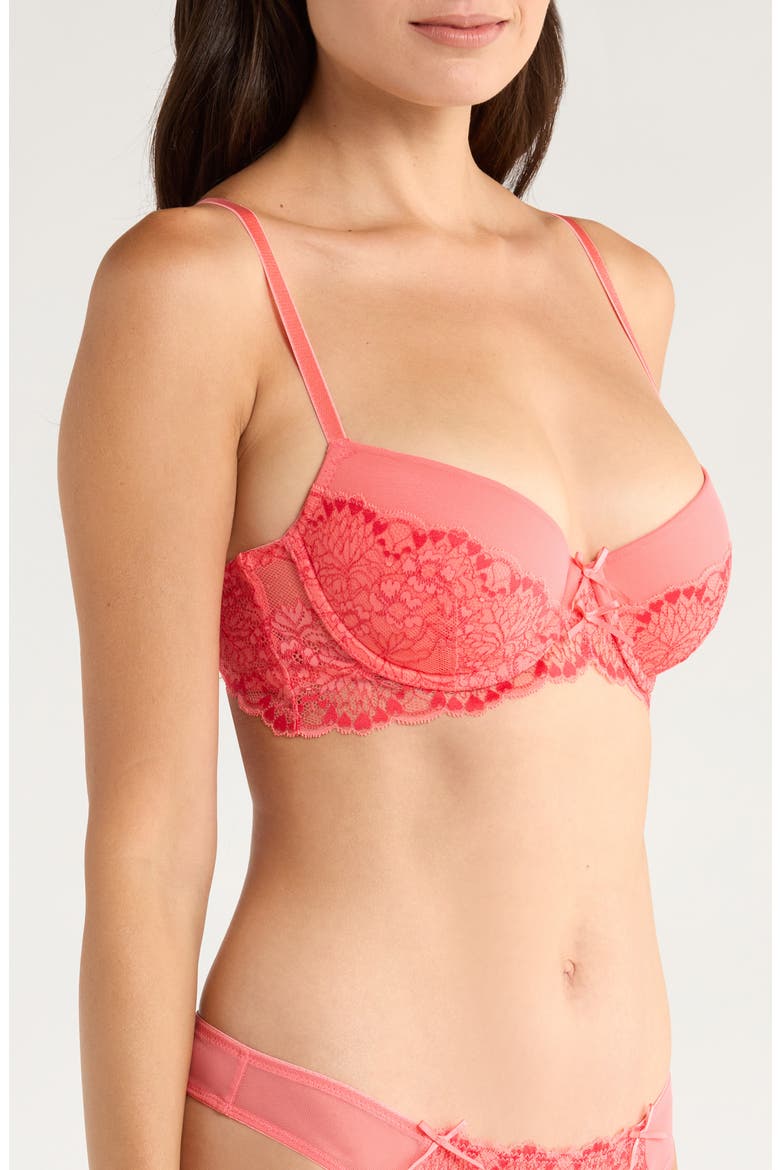 Cherry Mesh & Lace Underwire Bra, Alternate, color, SUGAR CORAL