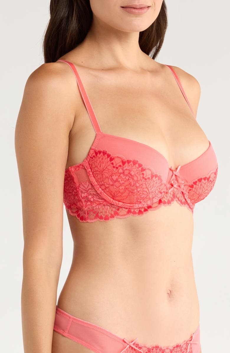 Hunkemöller Cherry Mesh & Lace Underwire Bra, Alternate, color, Sugar Coral