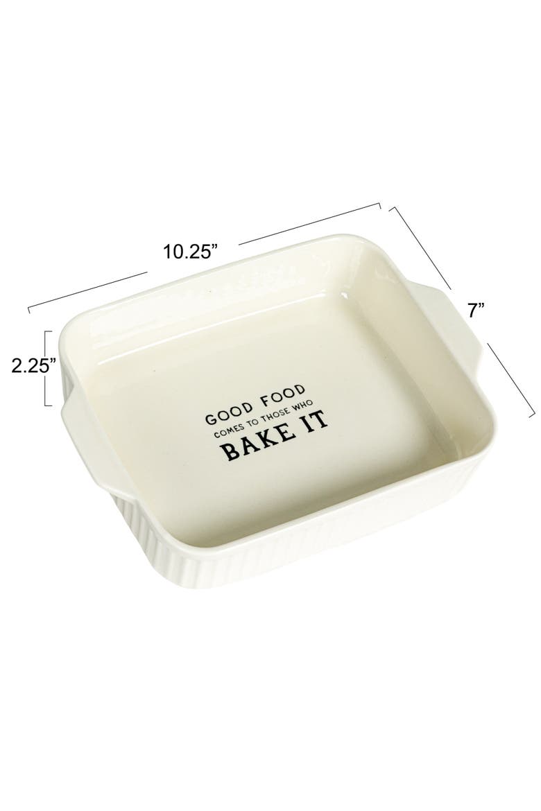 Stoneware Baker with "Good Food Comes To Those Who Bake It ", White, Alternate, color, White