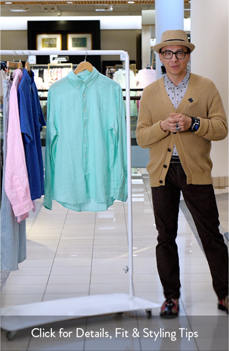 Classic Fit Solid Green Linen Button-Down Shirt, sales video thumbnail