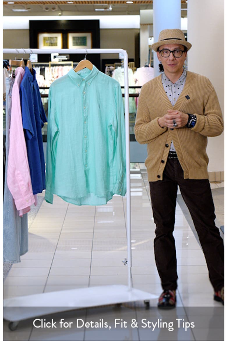 Classic Fit Solid Green Linen Button-Down Shirt video