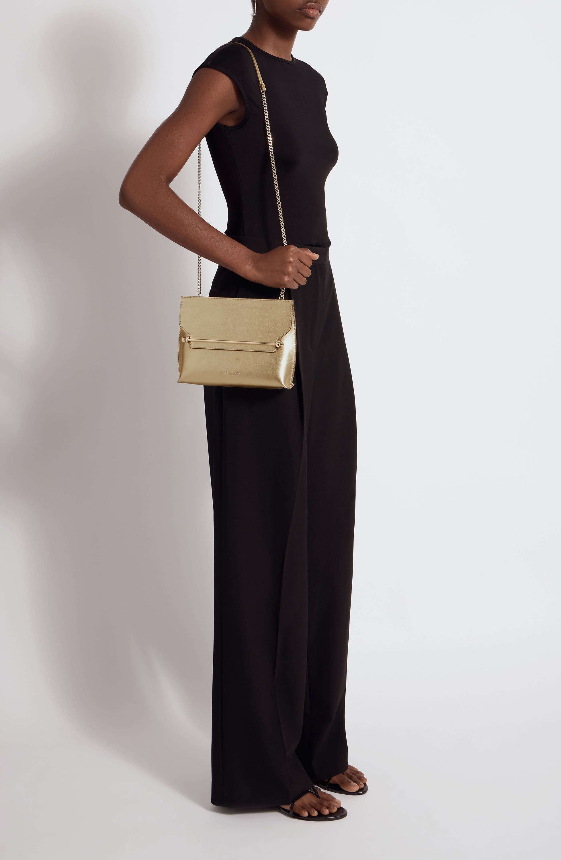 Strathberry Stylist Metallic Leather Crossbody Bag, Alternate, color, Gold