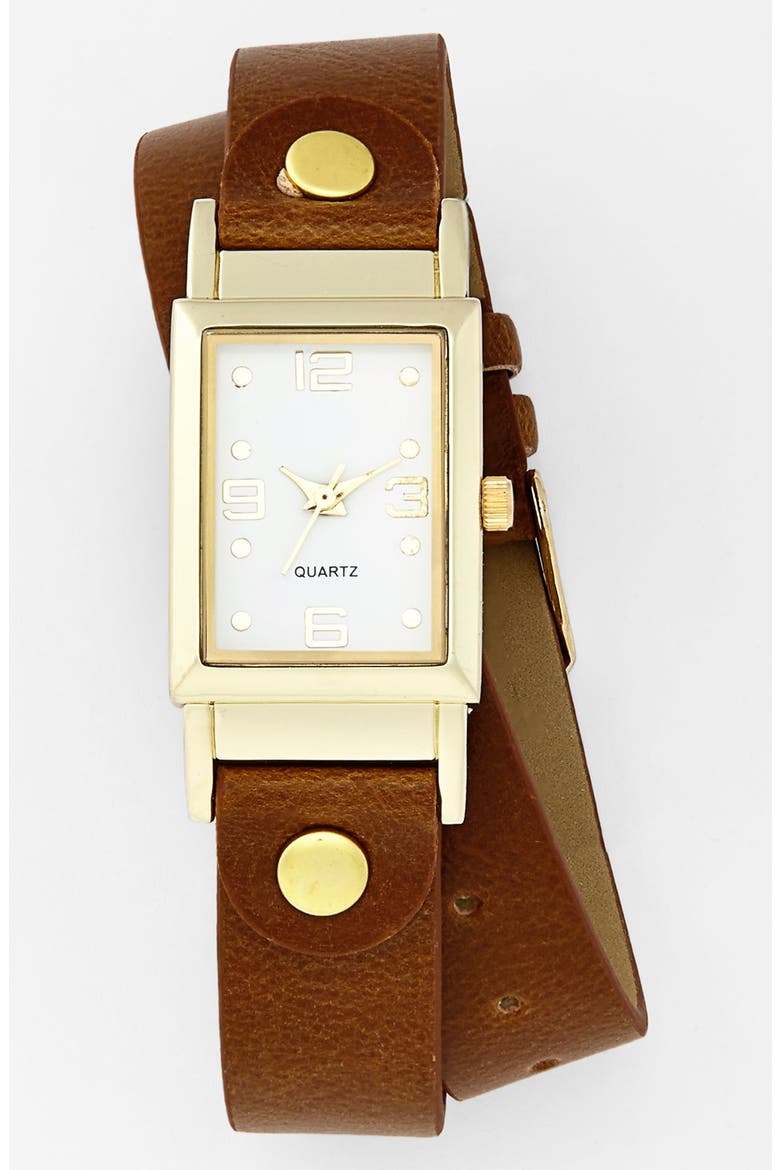 Faux Leather Wrap Watch, 20mm, Main, color, TAN/ GOLD