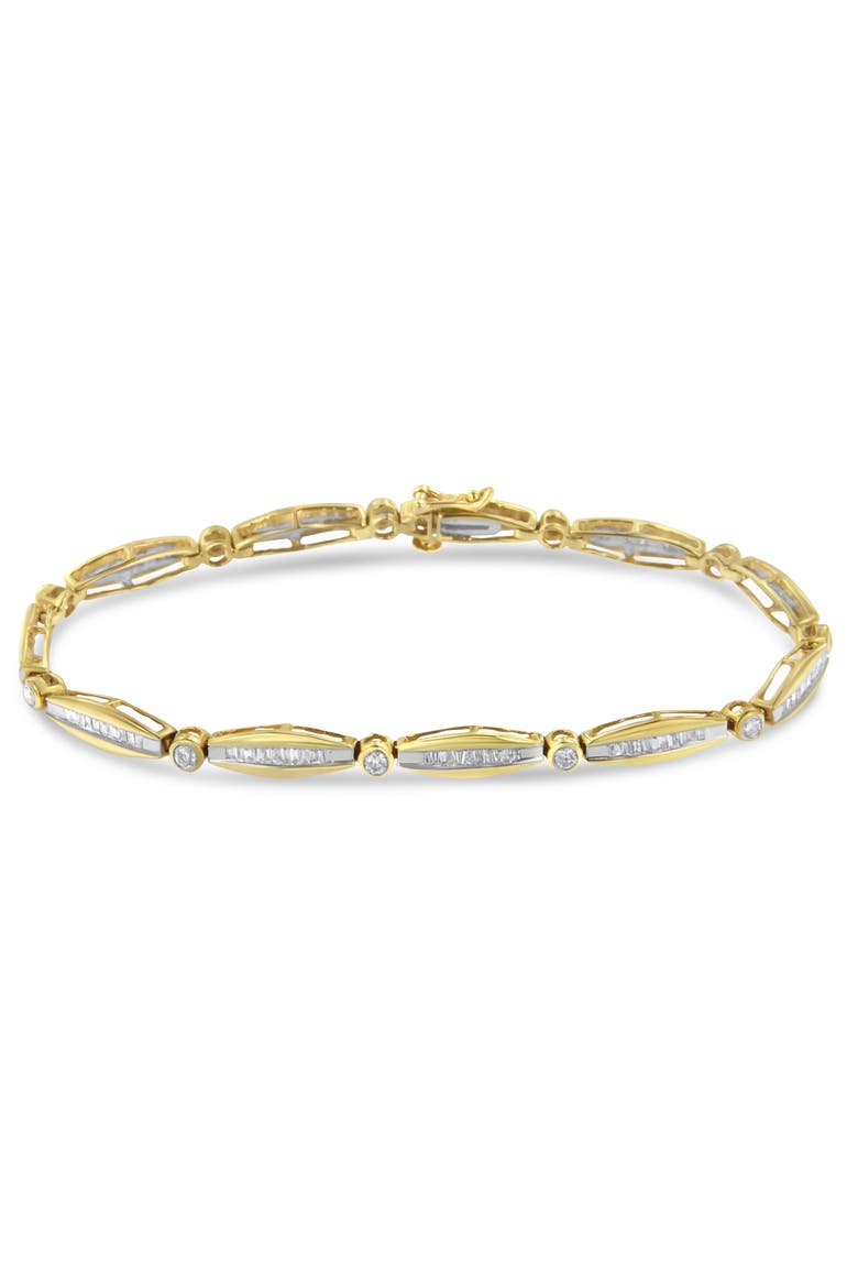 14K Gold 1-1/2 Cttw Diamond Bezel and Tapered Link Bracelet, Alternate, color, Yellow