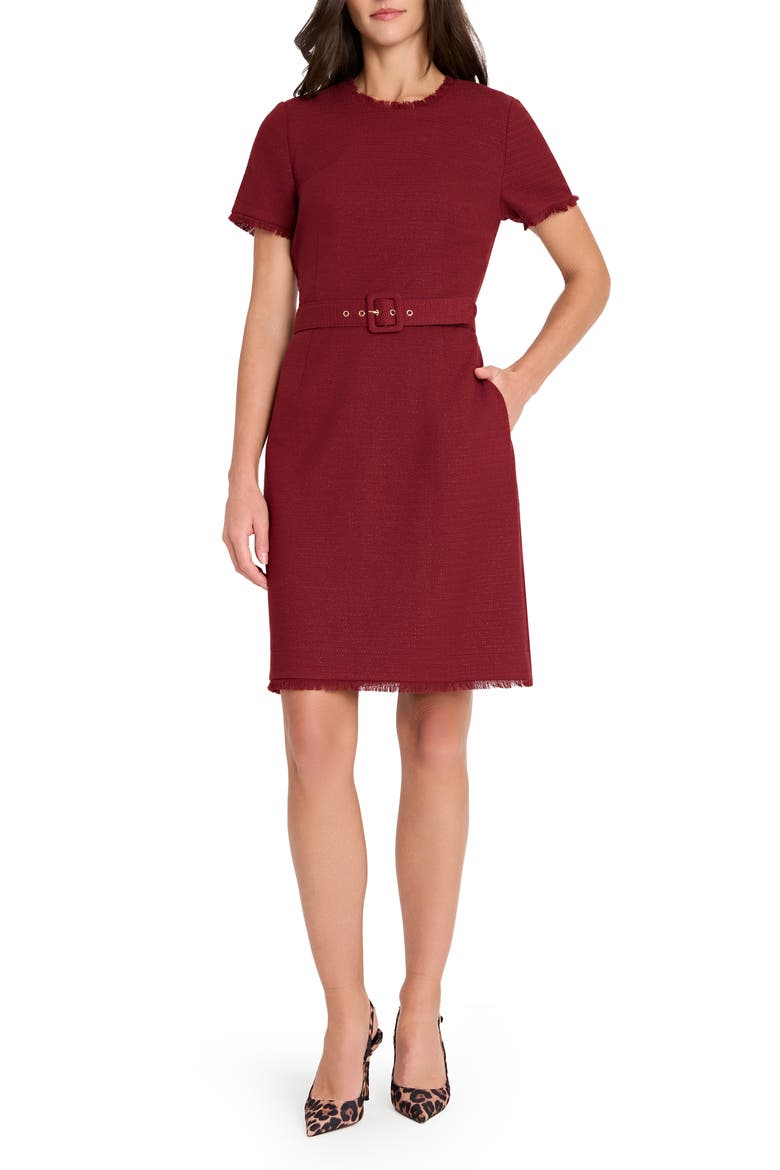 Metallic Bouclé Sheath Dress, Main, color, WINE