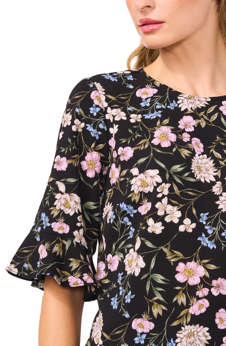 CeCe Floral Ruffle Cuff Top, Alternate, color, Rich Black