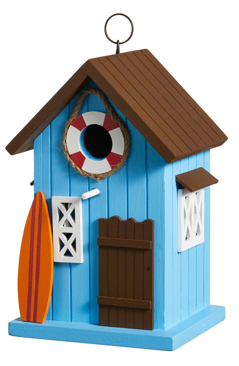 Glitzhome Modern Solid Wood Yellow General Store Decorative Outdoor Garden Birdhouse, Main, color, Blue