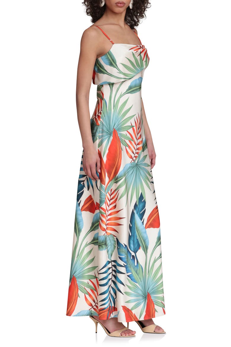 Floral Print Asymmetric Satin Maxi Dress, Alternate, color, BIRDS OF PARADISE