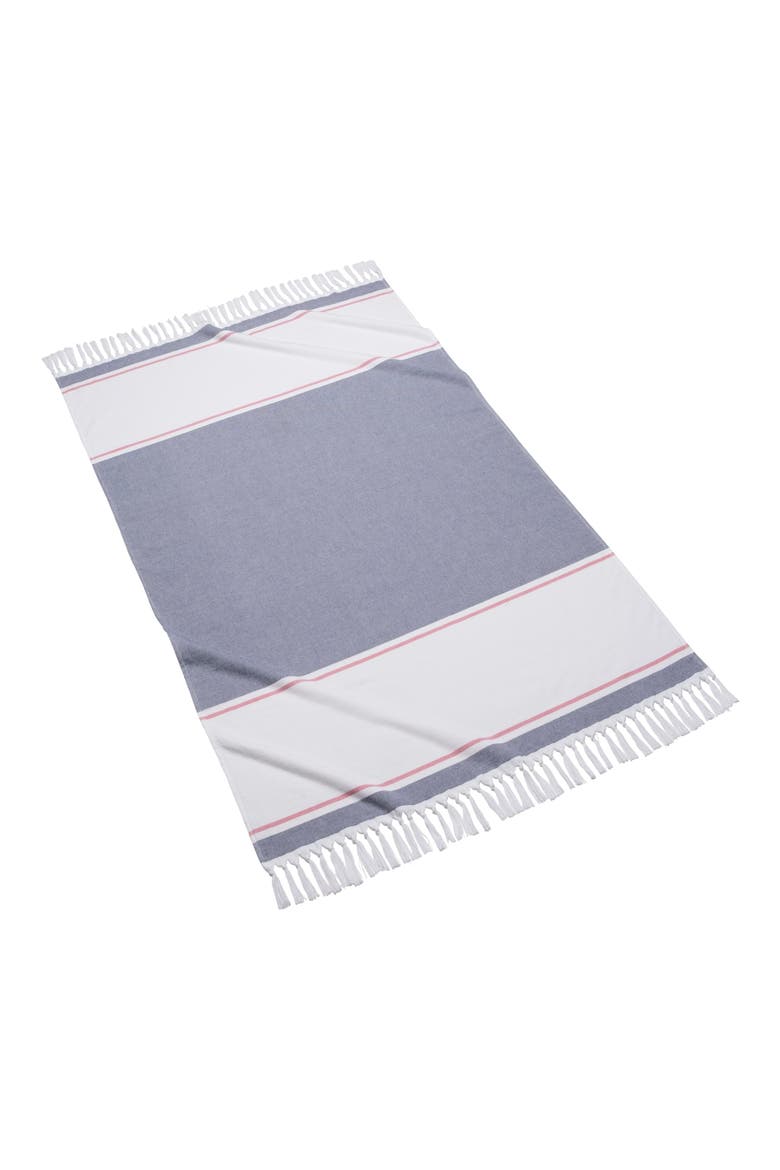 Glendale Colorblock Fringed Beach Towel, Main, color, NAVY