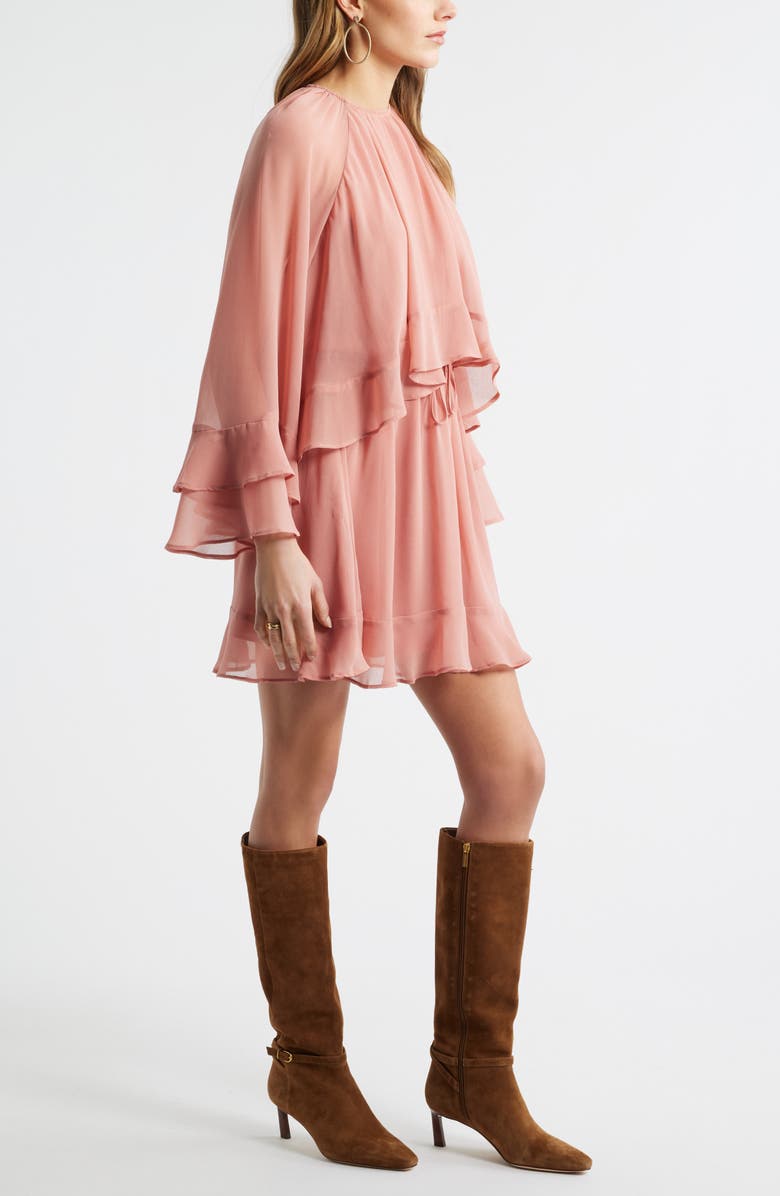 Treasure & Bond Tiered Long Sleeve Chiffon Minidress, Alternate, color, Pink Desert