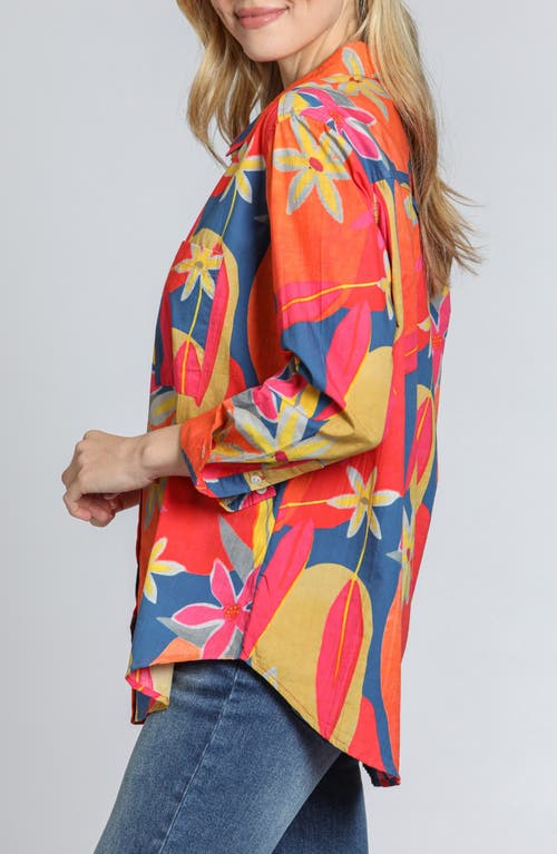 Apny Print Cotton Button-up Shirt In Bright Orange Multi