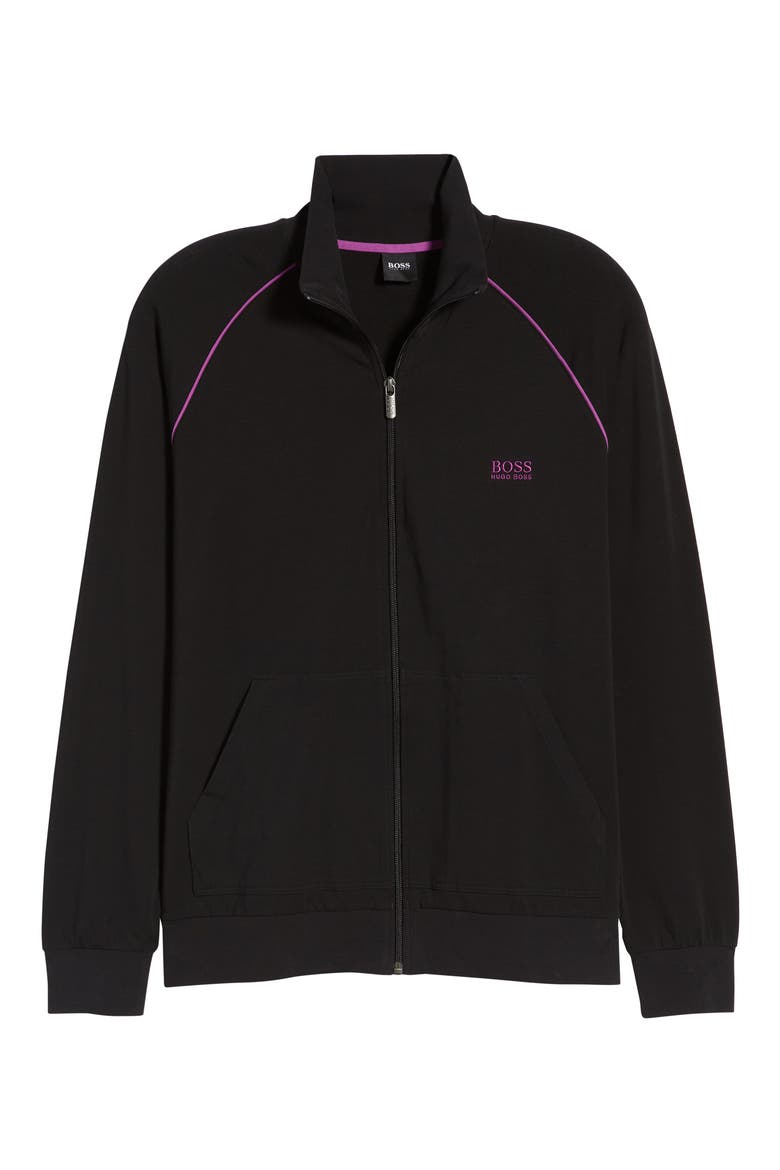 HUGO BOSS Zip Front Stretch Cotton Sweatshirt, Alternate, color, BLACK