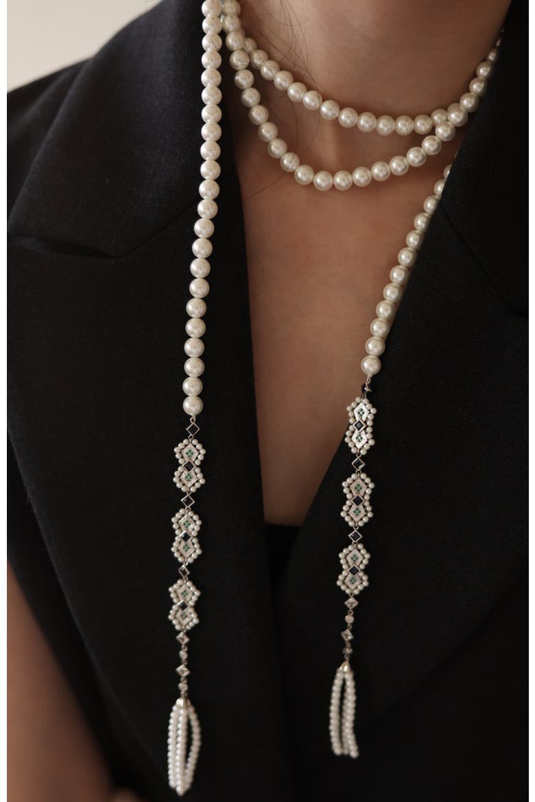 Art Deco Long Necklace, Alternate, color, Silver