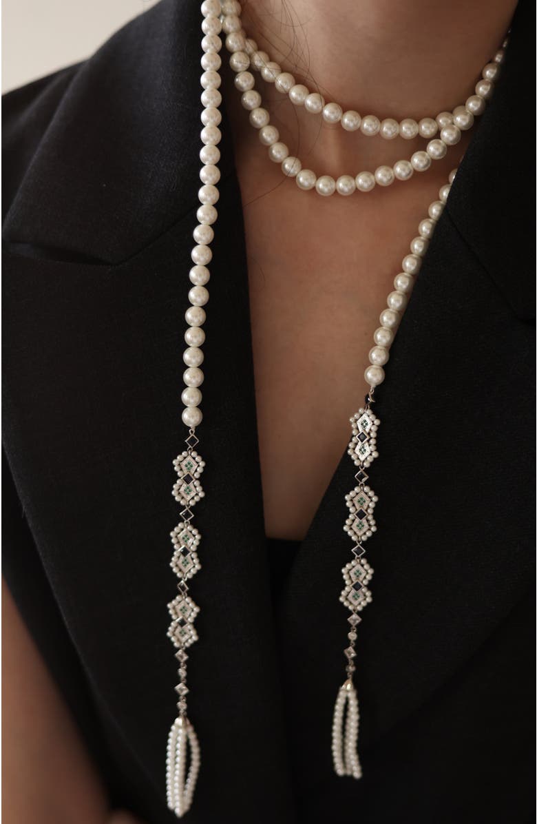 RETRO CHIC Art Deco Long Necklace, Alternate, color, Silver