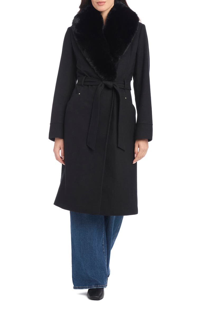 Kate Spade removable faux fur collar belted wool blend coat (Women