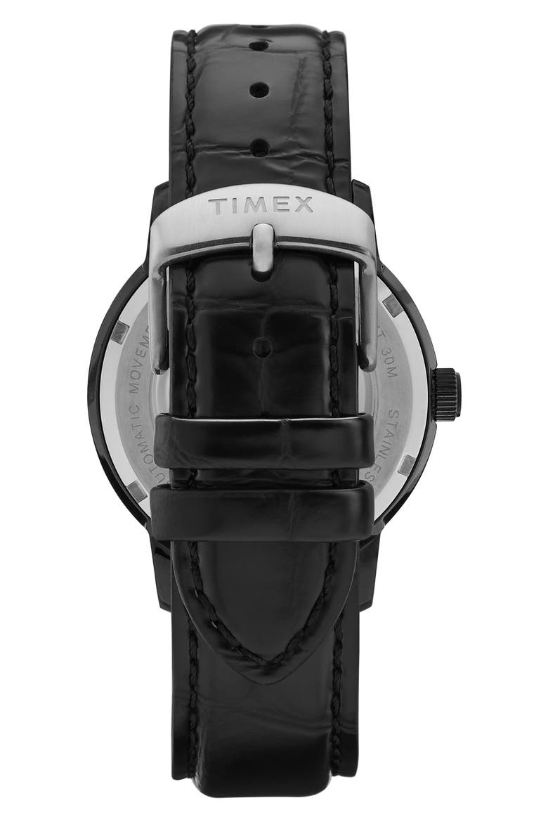 Marlin Automatic Leather Strap Watch, 40mm, Alternate, color, BLACK