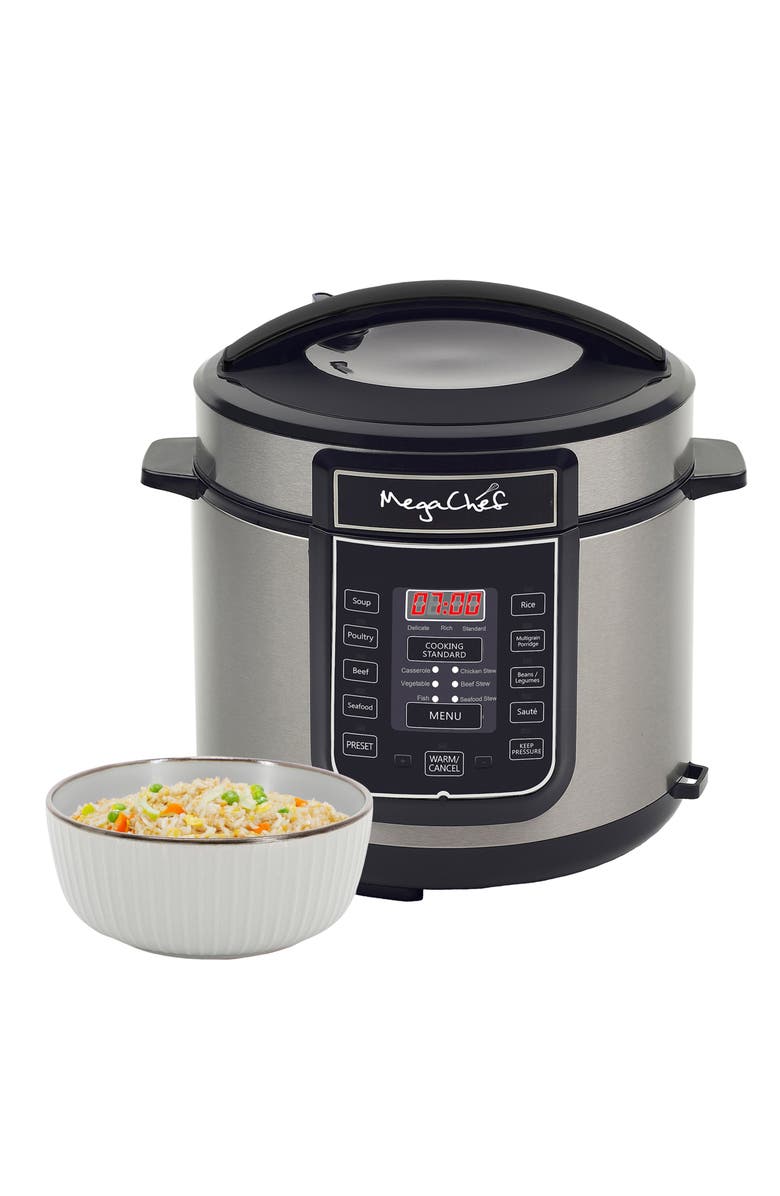 Megachef 6 Quart Digital Pressure Cooker with 14 Pre-set Multi Function Features, Main, color, Grey