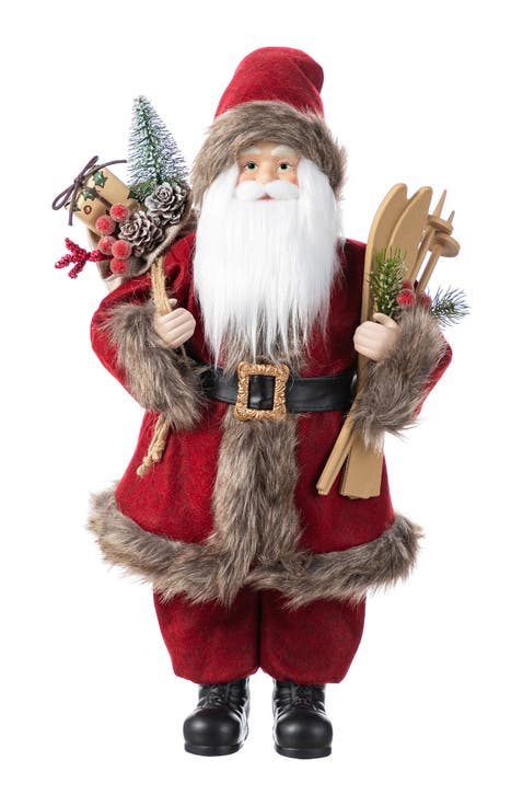 18"H Faux Fur Christmas Traditional Santa Figurines
