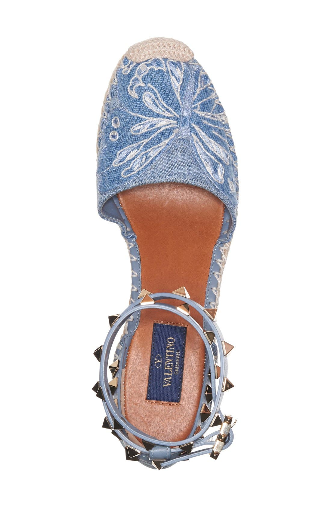 Valentino Garavani Valentino 'Rockstud' Embroidered Espadrille Wedge, Alternate, color, 
