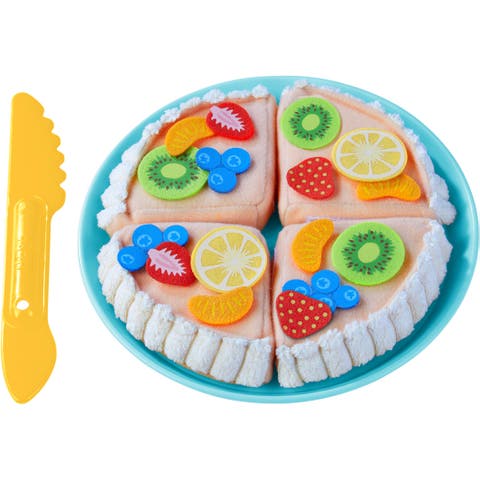 Soft Fruit Tart Pretend Food Dessert with Felt Toppings & Plate Play Food Set - Toy Kitchen Accessories for Kids & Little Bakers