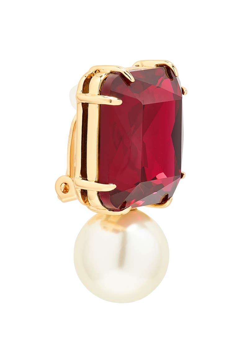 Crystal & Faux Pearl Earrings, Alternate, color, CRANBERRY