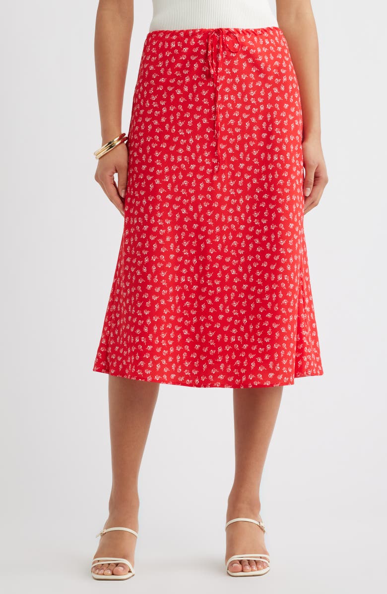 Open Edit Print Midi Skirt, Main, color, Red- Ivory Bella Rose