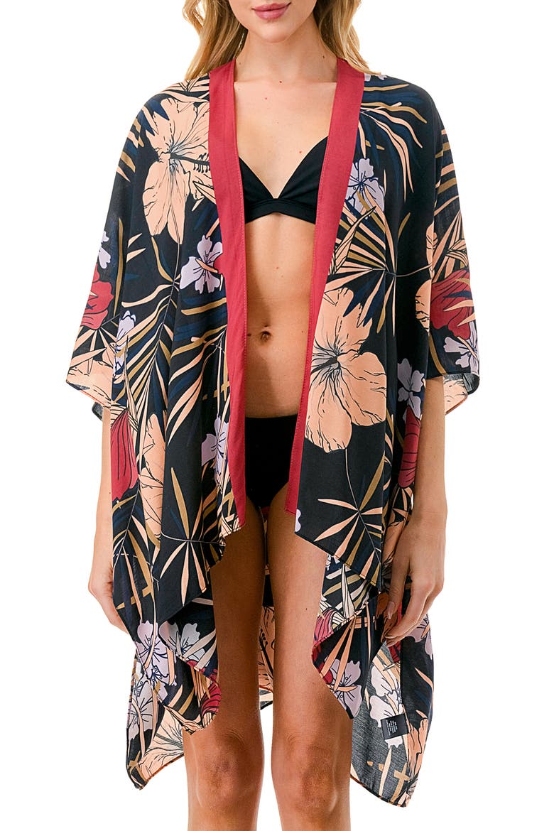 Floral Print Topper, Main, color, BLACK