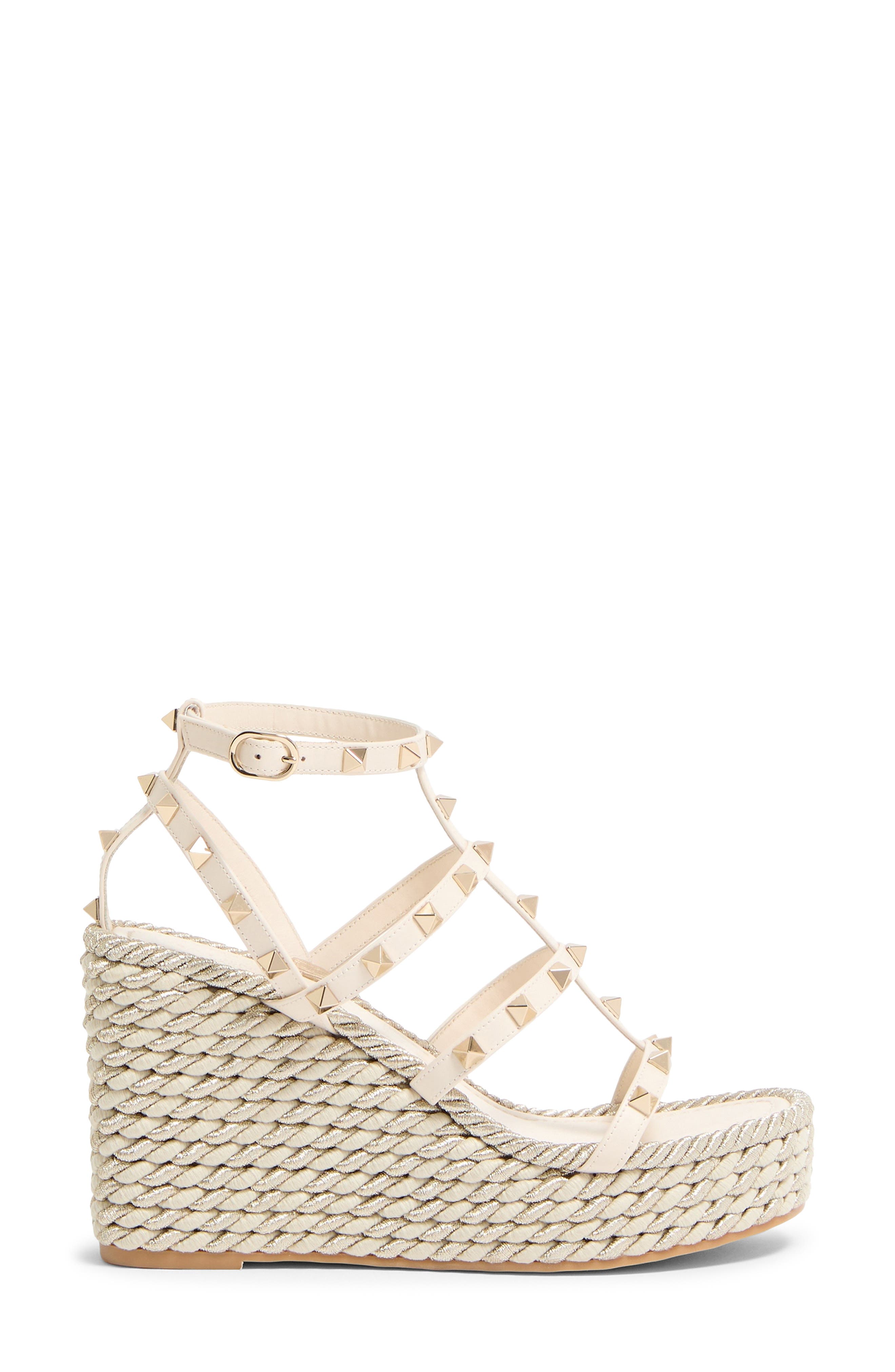 Rockstud Ankle Strap Wedge Sandal, Alternate, color, IVORY