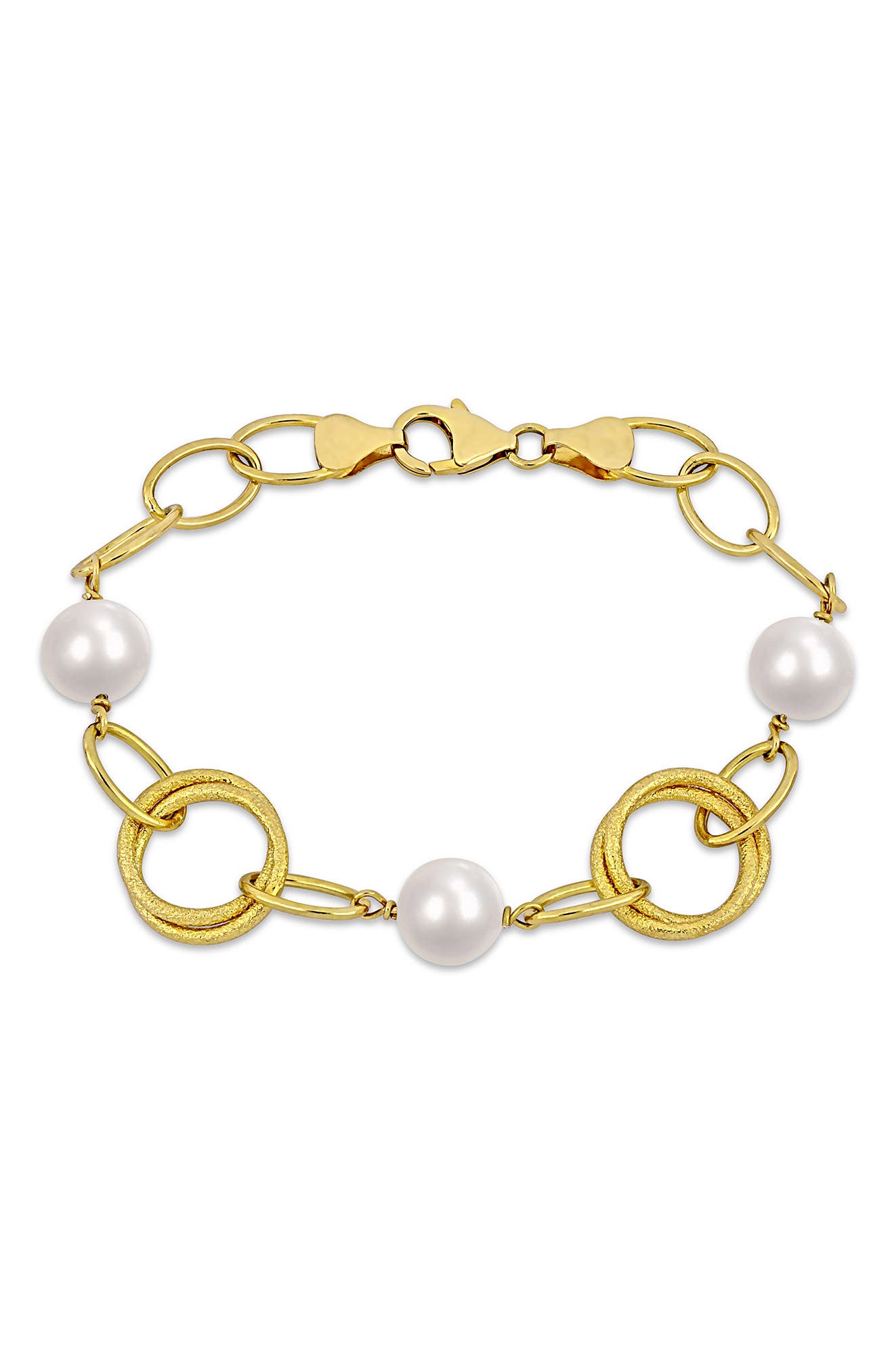 DELMAR 18K Yellow Gold Plated Sterling Silver 9-10mm Cultured Freshwater Pearl Bracelet