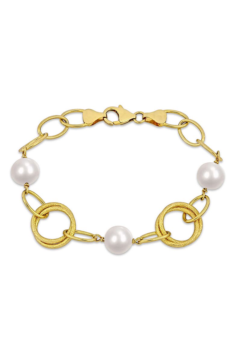 DELMAR 18K Yellow Gold Plated Sterling Silver 9-10mm Cultured Freshwater Pearl Bracelet, Main, color, White