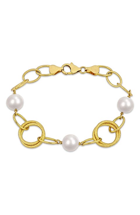 18K Yellow Gold Plated Sterling Silver 9-10mm Cultured Freshwater Pearl Bracelet