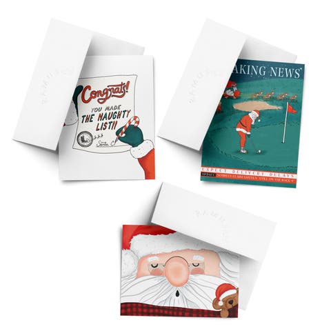 Breaking News Golf, Santa Nap, Naughty List Winter/Holiday/Christmas Greeting Card Pack Sets (3 ct, Assorted)