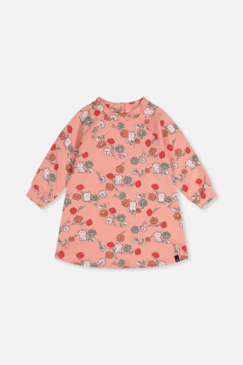 French Terry Cat Raglan Sleeve Curved Hem Dress