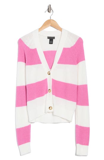 Design History Varsity Cardigan In Pink Dahlia