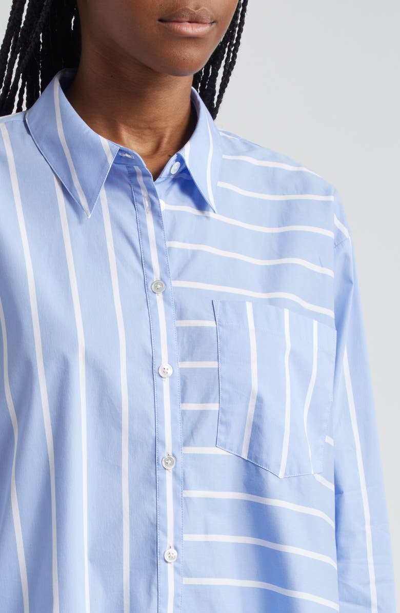 Veronica Beard Kinley Directional Stripe Cotton Blend Button-Up Shirt, Alternate, color, Hydrangea/ White