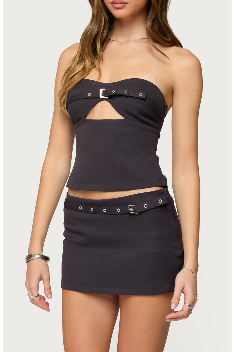 Jazi Grommet Strapless Crop Top, Alternate, color, DARK-GRAY