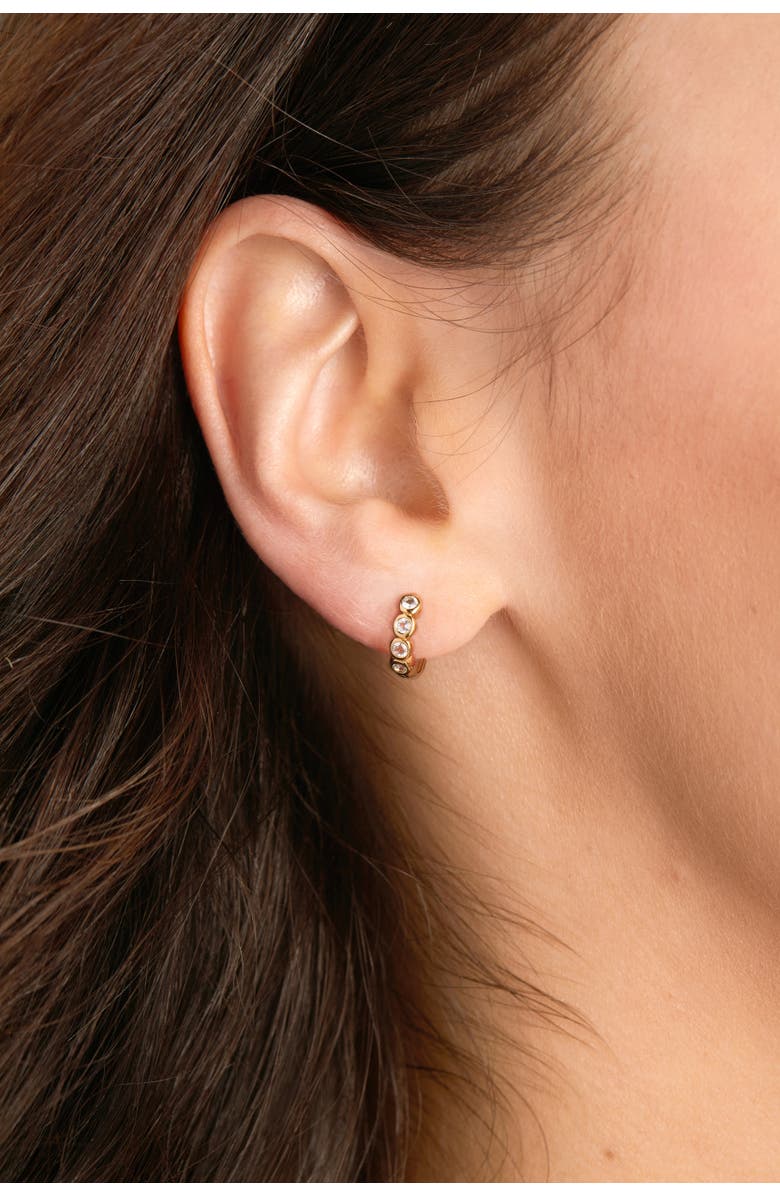 Sara Patino Pearl and Topaz Duo Reversible Huggies, Alternate, color, Gold