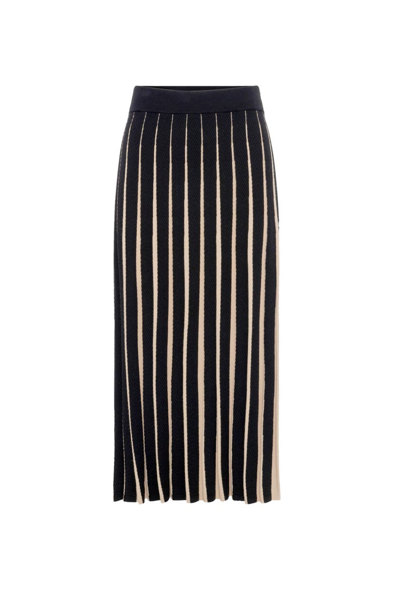 Bibiane Two Tone Pleated Knit Midi Skirt, Alternate, color, Black