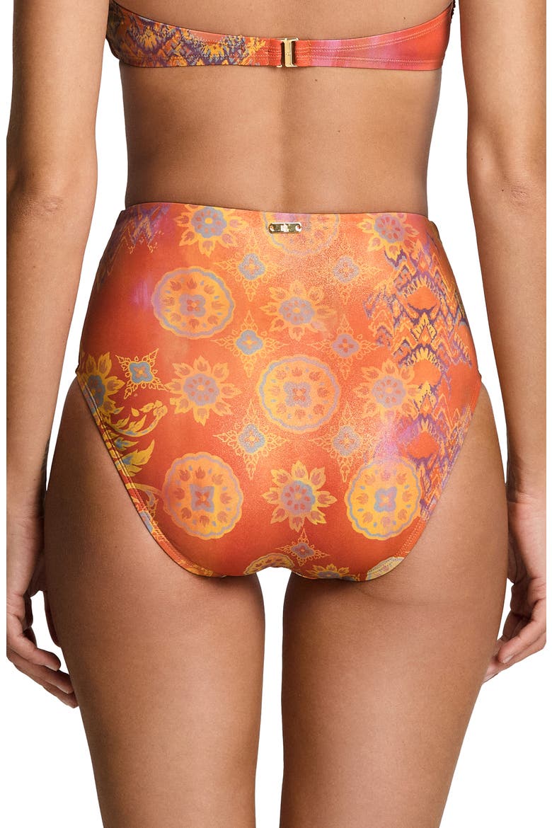 Shirred High Waist Bikini Bottoms, Alternate, color, ORANGE MULTI
