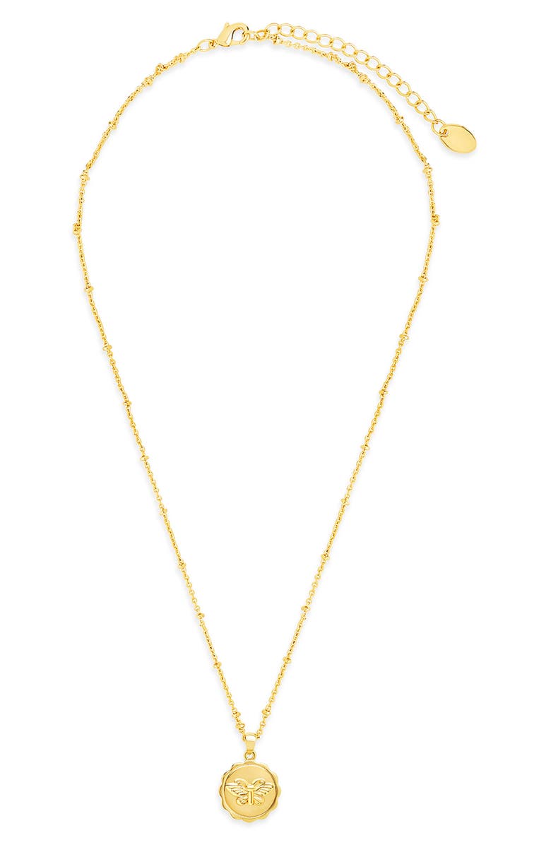 Sterling Forever 14K Gold Plated Butterfly Beaded Chain Pendant Necklace, Alternate, color, 