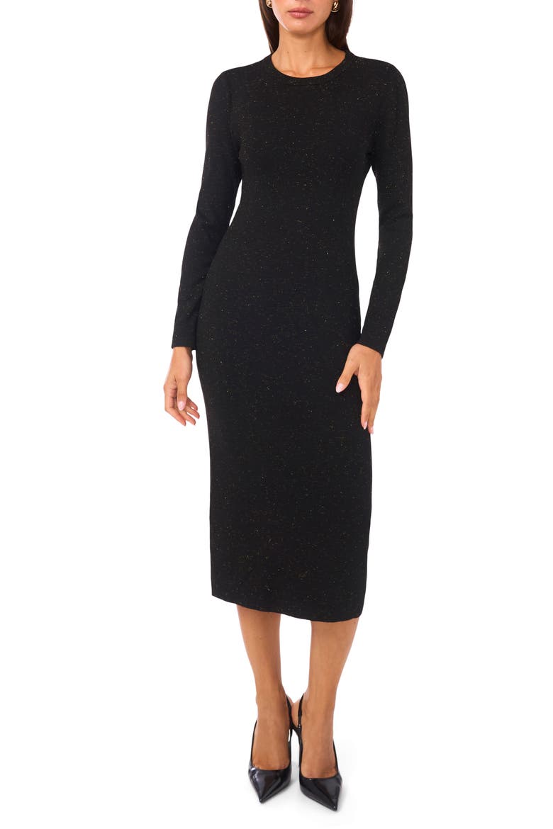 Metallic Long Sleeve Sheath Dress, Main, color, RICH BLACK