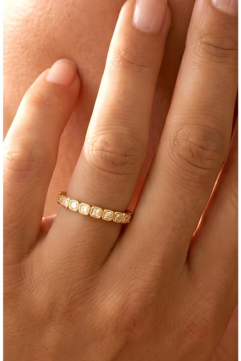 Emerald Cut Birthstone Eternity Ring, Alternate, color, April Diamond