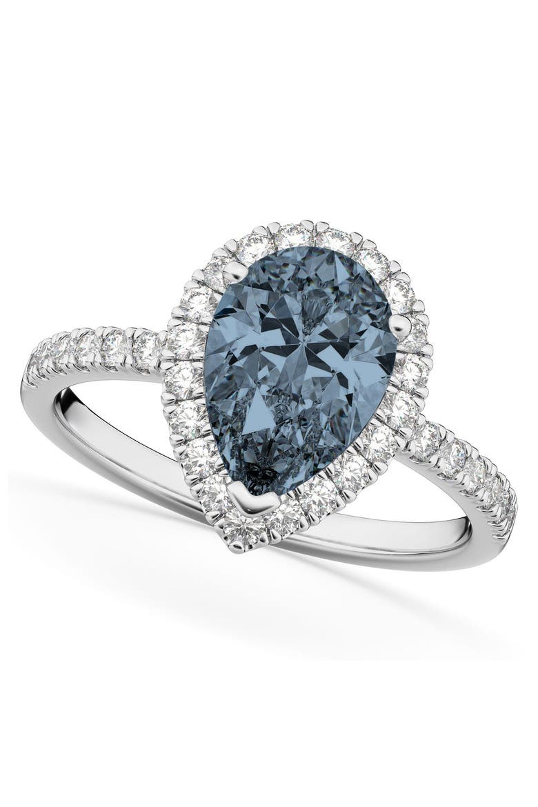 Pear Cut Halo Gray Spinel & Diamond Engagement Ring 14K, Main, color, 2.51ct/White Gold