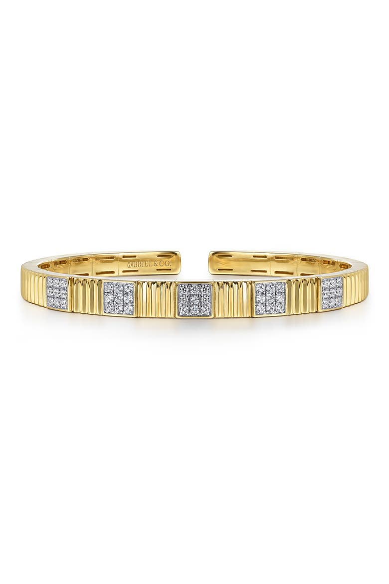 Demure Diamond Cut Diamond & 14K Gold Bangle Bracelet, Main, color, 14K YELLOW GOLD