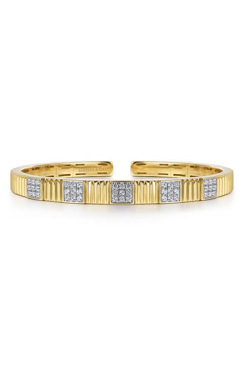 Demure Diamond Cut Diamond & 14K Gold Bangle Bracelet