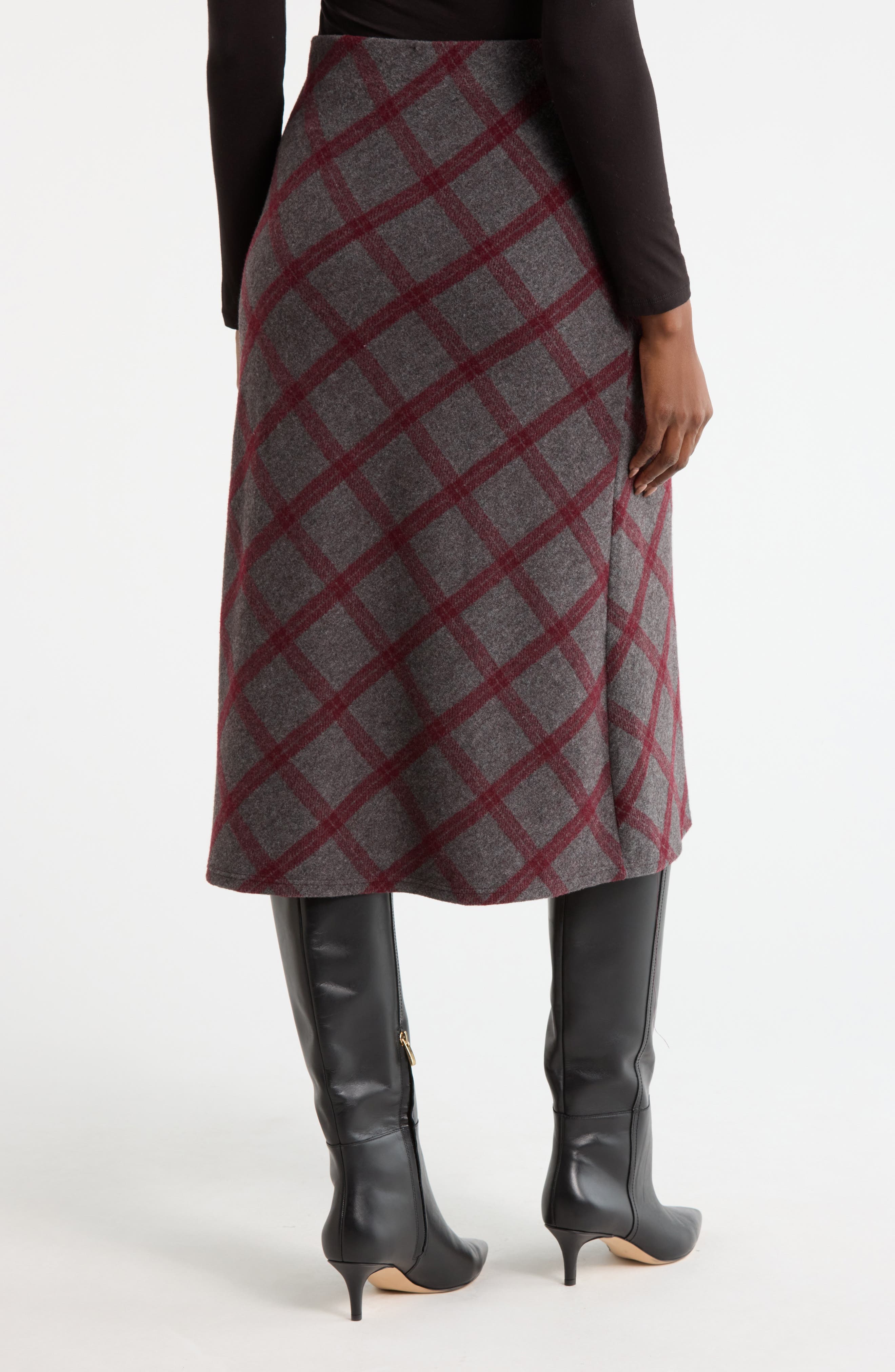 Plaid Knit Pencil Skirt - image 2
